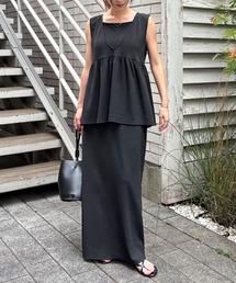 ISOOK | 【ISOOK / アイスー】ペプラムレイヤードリブワンピース / セットアイテム セットアップ キャミワンピ ビスチェ 重ね着 マキシ ロング  夏(ワンピース)