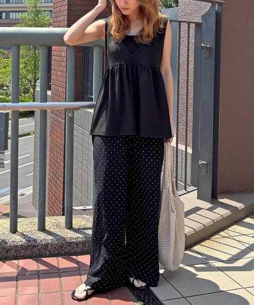 ISOOK(アイスー)の「【ISOOK / アイスー】ペプラムレイヤードリブワンピース / セットアイテム セットアップ キャミワンピ ビスチェ 重ね着 マキシ ロング 夏(ワンピース・レディース・グレー/ブラック・FREE)」の4枚目の写真