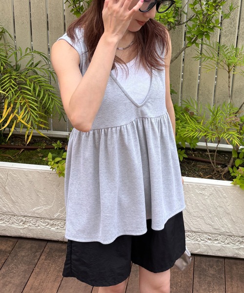 ISOOK(アイスー)の「【ISOOK / アイスー】ペプラムレイヤードリブワンピース / セットアイテム セットアップ キャミワンピ ビスチェ 重ね着 マキシ ロング 夏(ワンピース・レディース・グレー/ブラック・FREE)」の11枚目の写真