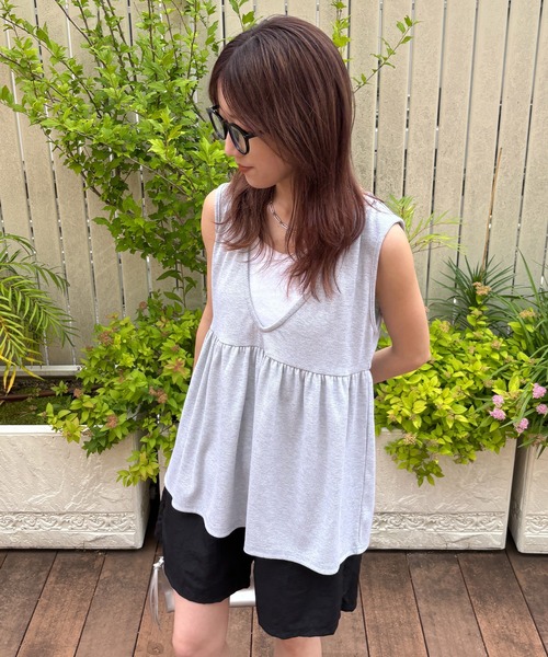 ISOOK(アイスー)の「【ISOOK / アイスー】ペプラムレイヤードリブワンピース / セットアイテム セットアップ キャミワンピ ビスチェ 重ね着 マキシ ロング 夏(ワンピース・レディース・グレー/ブラック・FREE)」の7枚目の写真