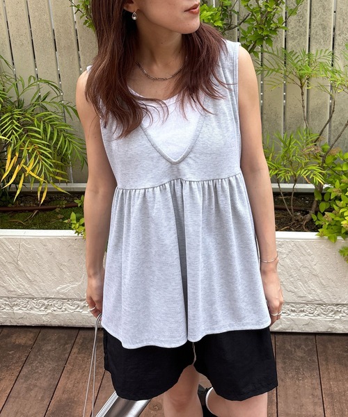 ISOOK(アイスー)の「【ISOOK / アイスー】ペプラムレイヤードリブワンピース / セットアイテム セットアップ キャミワンピ ビスチェ 重ね着 マキシ ロング 夏(ワンピース・レディース・グレー/ブラック・FREE)」の9枚目の写真