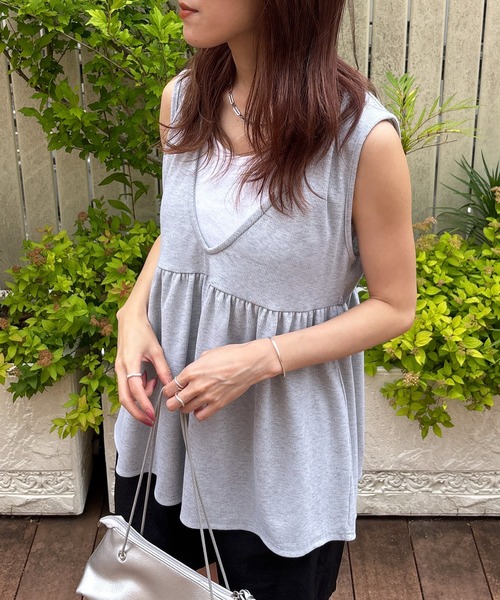 ISOOK(アイスー)の「【ISOOK / アイスー】ペプラムレイヤードリブワンピース / セットアイテム セットアップ キャミワンピ ビスチェ 重ね着 マキシ ロング 夏(ワンピース・レディース・グレー/ブラック・FREE)」の12枚目の写真