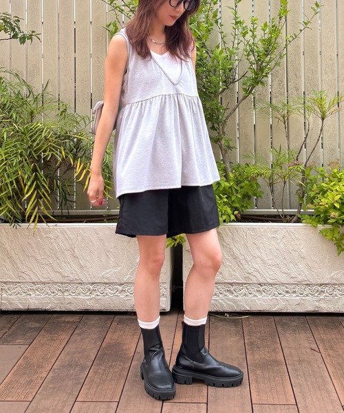 ISOOK(アイスー)の「【ISOOK / アイスー】ペプラムレイヤードリブワンピース / セットアイテム セットアップ キャミワンピ ビスチェ 重ね着 マキシ ロング 夏(ワンピース・レディース・グレー/ブラック・FREE)」の14枚目の写真