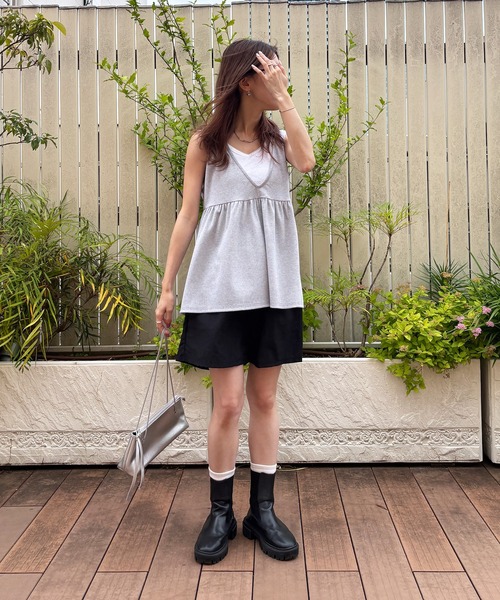 ISOOK(アイスー)の「【ISOOK / アイスー】ペプラムレイヤードリブワンピース / セットアイテム セットアップ キャミワンピ ビスチェ 重ね着 マキシ ロング 夏(ワンピース・レディース・グレー/ブラック・FREE)」の19枚目の写真