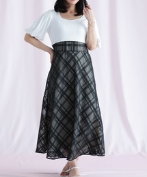 Ruwan yu（ルワンユー）の「リブT×シアージャガードチェックドッキングワンピース【大きいサイズ対応】（ワンピース）」
