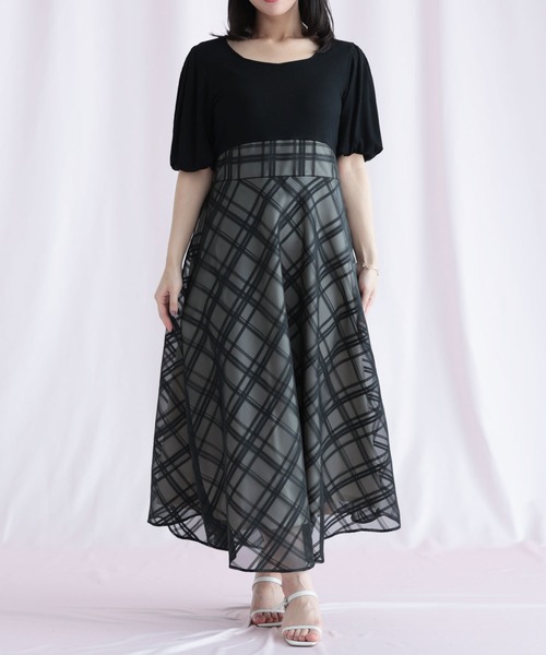 Ruwan yu(ルワンユー)の「リブT×シアージャガードチェックドッキングワンピース【大きいサイズ対応】(ワンピース・レディース・アイボリー/ブラック・LL/3L/4L/5L)」の3枚目の写真