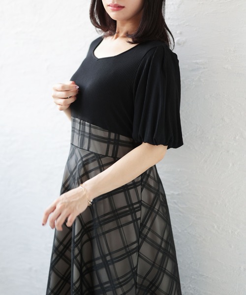 Ruwan yu(ルワンユー)の「リブT×シアージャガードチェックドッキングワンピース【大きいサイズ対応】(ワンピース・レディース・アイボリー/ブラック・LL/3L/4L/5L)」の7枚目の写真