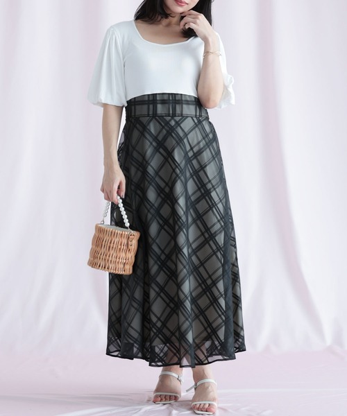 Ruwan yu(ルワンユー)の「リブT×シアージャガードチェックドッキングワンピース【大きいサイズ対応】(ワンピース・レディース・アイボリー/ブラック・LL/3L/4L/5L)」の8枚目の写真