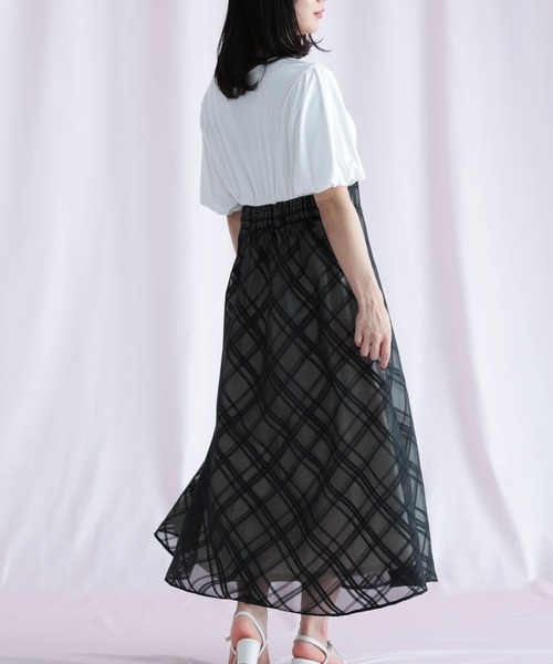 Ruwan yu(ルワンユー)の「リブT×シアージャガードチェックドッキングワンピース【大きいサイズ対応】(ワンピース・レディース・アイボリー/ブラック・LL/3L/4L/5L)」の10枚目の写真