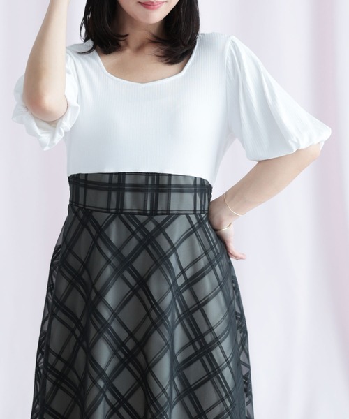 Ruwan yu(ルワンユー)の「リブT×シアージャガードチェックドッキングワンピース【大きいサイズ対応】(ワンピース・レディース・アイボリー/ブラック・LL/3L/4L/5L)」の11枚目の写真