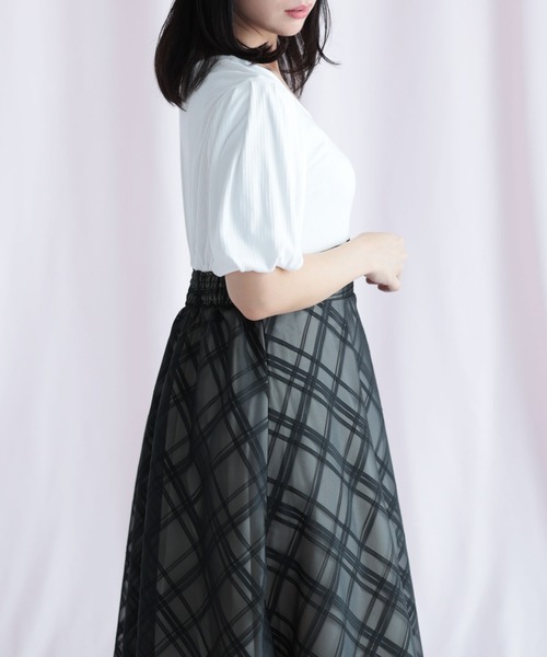 Ruwan yu(ルワンユー)の「リブT×シアージャガードチェックドッキングワンピース【大きいサイズ対応】(ワンピース・レディース・アイボリー/ブラック・LL/3L/4L/5L)」の12枚目の写真