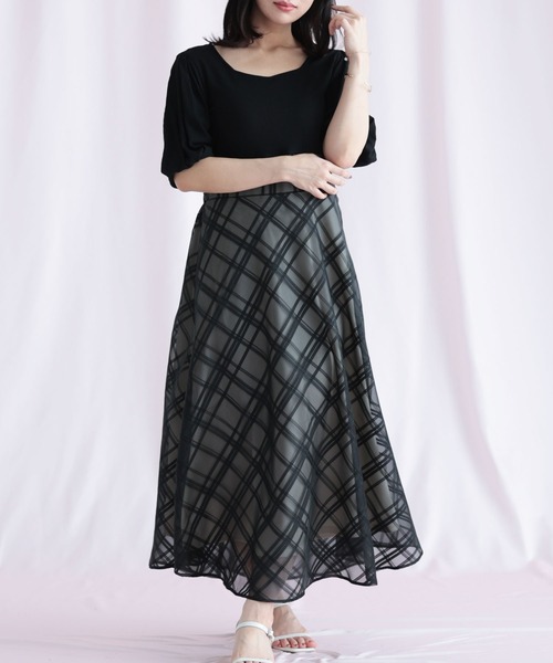 Ruwan yu(ルワンユー)の「リブT×シアージャガードチェックドッキングワンピース【大きいサイズ対応】(ワンピース・レディース・アイボリー/ブラック・LL/3L/4L/5L)」の13枚目の写真