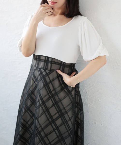 Ruwan yu(ルワンユー)の「リブT×シアージャガードチェックドッキングワンピース【大きいサイズ対応】(ワンピース・レディース・アイボリー/ブラック・LL/3L/4L/5L)」の18枚目の写真