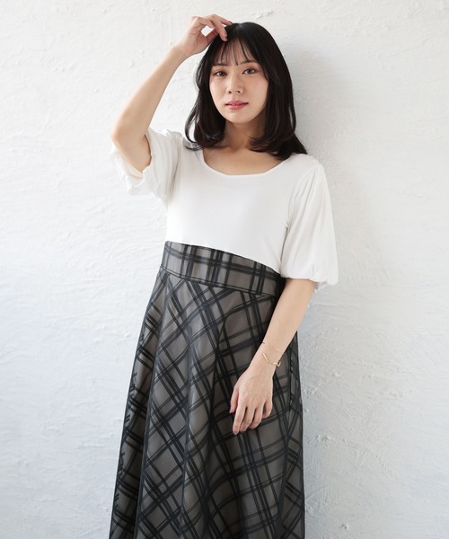 Ruwan yu(ルワンユー)の「リブT×シアージャガードチェックドッキングワンピース【大きいサイズ対応】(ワンピース・レディース・アイボリー/ブラック・LL/3L/4L/5L)」の19枚目の写真