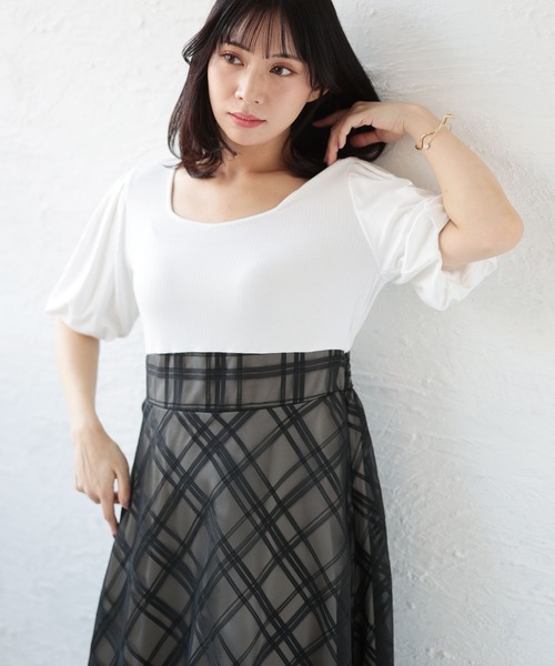 Ruwan yu(ルワンユー)の「リブT×シアージャガードチェックドッキングワンピース【大きいサイズ対応】(ワンピース・レディース・アイボリー/ブラック・LL/3L/4L/5L)」の20枚目の写真