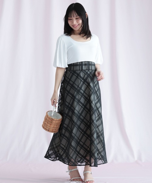 Ruwan yu(ルワンユー)の「リブT×シアージャガードチェックドッキングワンピース【大きいサイズ対応】(ワンピース・レディース・アイボリー/ブラック・LL/3L/4L/5L)」の22枚目の写真