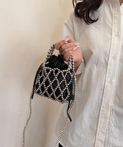 Mignonjour(ミニョンジュール)の「Mignonjour/パール ビーズ2WAYミニバッグ M2946(ハンドバッグ・レディース・ホワイト/ブラック・FREE)」の9枚目の写真