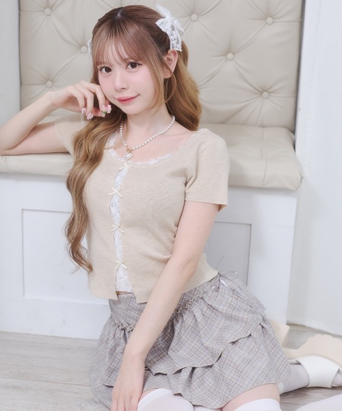 Rmine(アールマイン)の「フロントレース リボン リブ トップス(半袖)(Tシャツ/カットソー・レディース・ブルー/グレー/ピンク・FREE)」の18枚目の写真