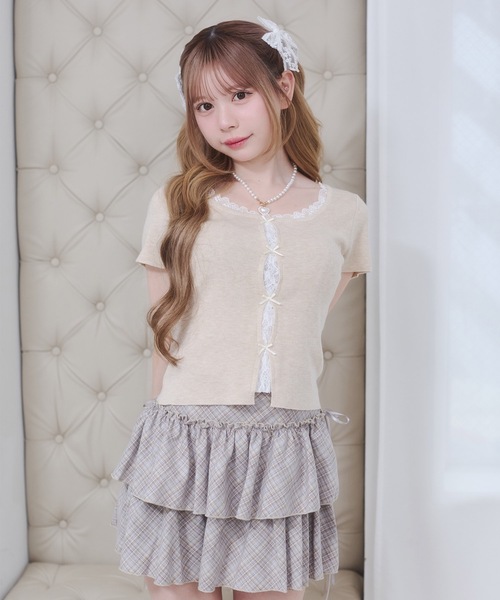 Rmine(アールマイン)の「フロントレース リボン リブ トップス(半袖)(Tシャツ/カットソー・レディース・ブルー/グレー/ピンク・FREE)」の19枚目の写真