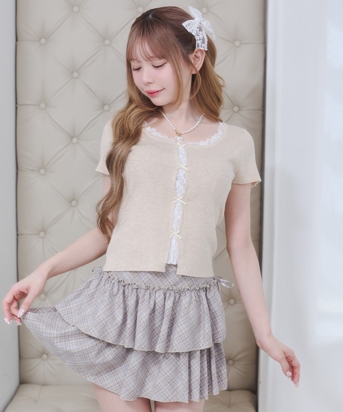Rmine(アールマイン)の「フロントレース リボン リブ トップス(半袖)(Tシャツ/カットソー・レディース・ブルー/グレー/ピンク・FREE)」の8枚目の写真