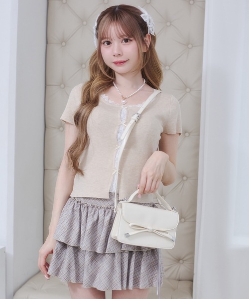 Rmine(アールマイン)の「フロントレース リボン リブ トップス(半袖)(Tシャツ/カットソー・レディース・ブルー/グレー/ピンク・FREE)」の9枚目の写真