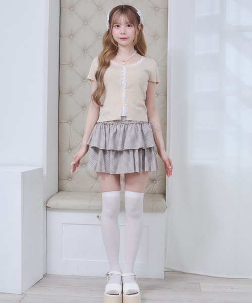 Rmine(アールマイン)の「フロントレース リボン リブ トップス(半袖)(Tシャツ/カットソー・レディース・ブルー/グレー/ピンク・FREE)」の11枚目の写真