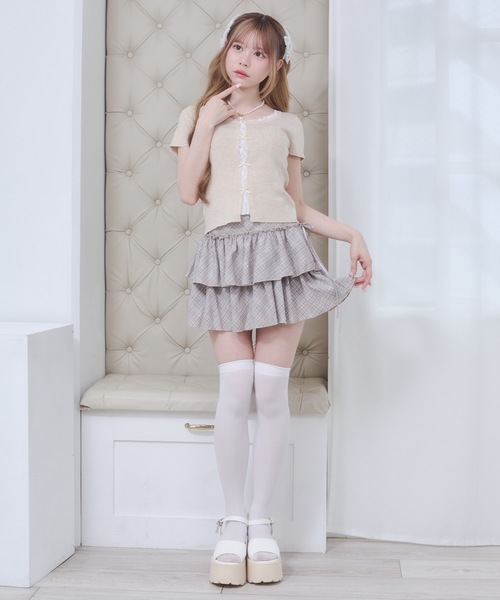 Rmine(アールマイン)の「フロントレース リボン リブ トップス(半袖)(Tシャツ/カットソー・レディース・ブルー/グレー/ピンク・FREE)」の10枚目の写真
