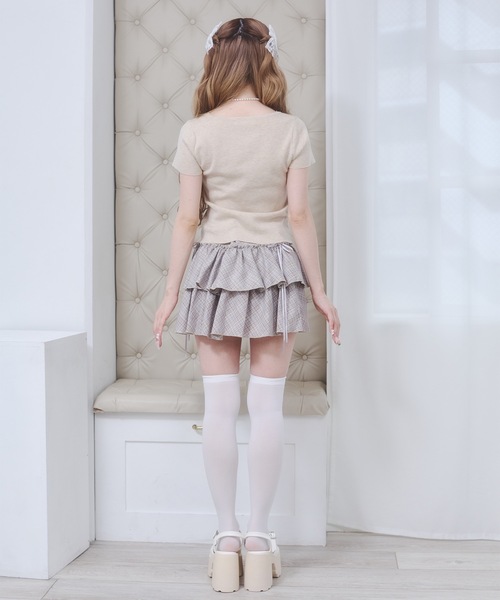 Rmine(アールマイン)の「フロントレース リボン リブ トップス(半袖)(Tシャツ/カットソー・レディース・ブルー/グレー/ピンク・FREE)」の13枚目の写真