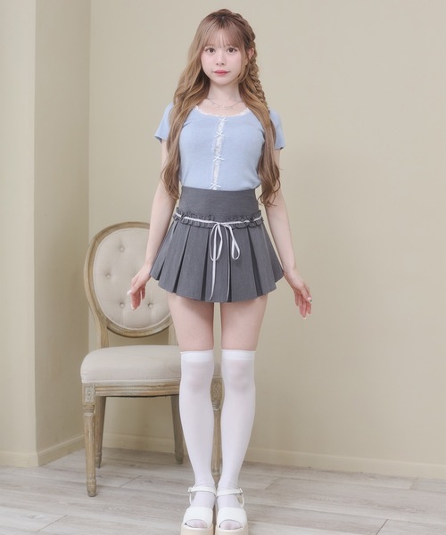Rmine(アールマイン)の「フロントレース リボン リブ トップス(半袖)(Tシャツ/カットソー・レディース・ブルー/グレー/ピンク・FREE)」の14枚目の写真