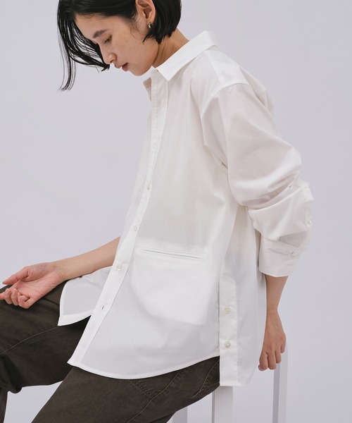 evernavy(エバーネイビー)の「イージーケアオフセットシャツブラウス(シャツ/ブラウス・レディース・サックスブルー/ホワイト/ネイビー・M)」の2枚目の写真