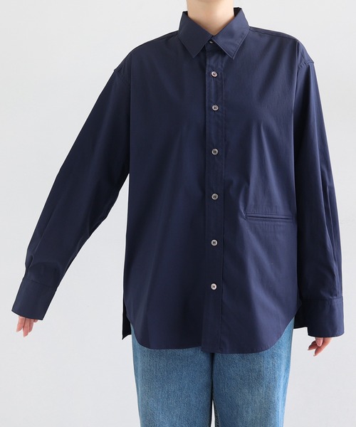 evernavy(エバーネイビー)の「イージーケアオフセットシャツブラウス(シャツ/ブラウス・レディース・サックスブルー/ホワイト/ネイビー・M)」の4枚目の写真