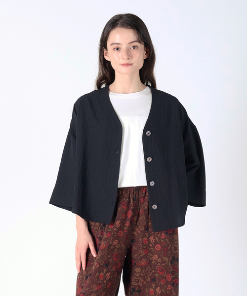 MELROSE claire(メルローズ クレール)の「【Vネックカットカーディガン】(カーディガン/ボレロ・レディース・ブラック/ブラウン/イエロー・FREE)」の2枚目の写真