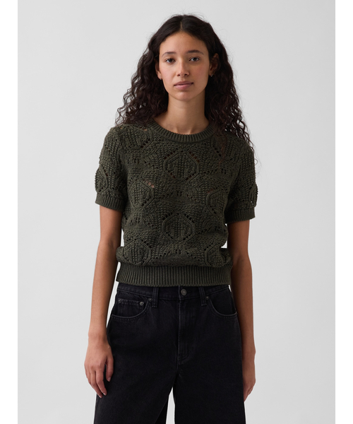 GAP(ギャップ)の「コットン100% クロシェ セーター(ニット/セーター・レディース・ブラウン/アイボリー/その他・XXS/XS/S/M/L/XL)」の1枚目の写真