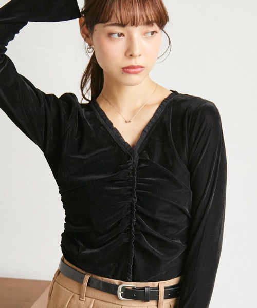 RANAN(ラナン)の「ベロアフリルVロンTEE(Tシャツ/カットソー・レディース・ネイビー/ブラック/ブラウン・LL/L/M)」の20枚目の写真