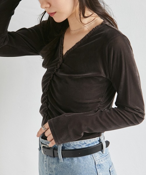 RANAN(ラナン)の「ベロアフリルVロンTEE(Tシャツ/カットソー・レディース・ネイビー/ブラック/ブラウン・LL/L/M)」の8枚目の写真