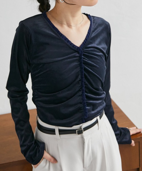 RANAN(ラナン)の「ベロアフリルVロンTEE(Tシャツ/カットソー・レディース・ネイビー/ブラック/ブラウン・LL/L/M)」の12枚目の写真