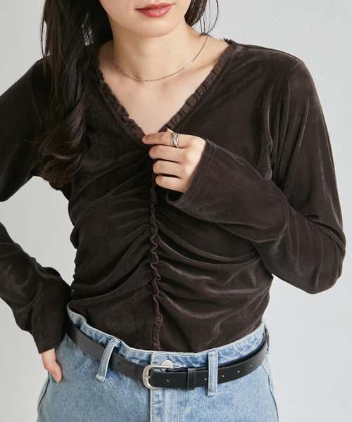 RANAN(ラナン)の「ベロアフリルVロンTEE(Tシャツ/カットソー・レディース・ネイビー/ブラック/ブラウン・LL/L/M)」の5枚目の写真