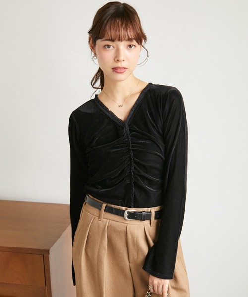 RANAN(ラナン)の「ベロアフリルVロンTEE(Tシャツ/カットソー・レディース・ネイビー/ブラック/ブラウン・LL/L/M)」の16枚目の写真