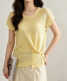フレンチスリーブサマーニットトップス夏服