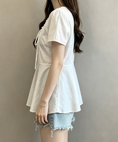 Miniministore（ミニミニストア）の「ペプラムブラウス ウエストマークトップス（シャツ/ブラウス・レディース・ネイビー/ホワイト・FREE）」の5枚目の写真
