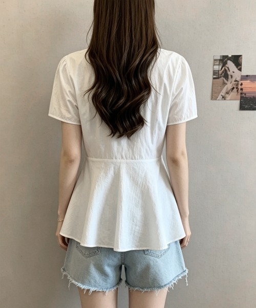 Miniministore（ミニミニストア）の「ペプラムブラウス ウエストマークトップス（シャツ/ブラウス・レディース・ネイビー/ホワイト・FREE）」の6枚目の写真