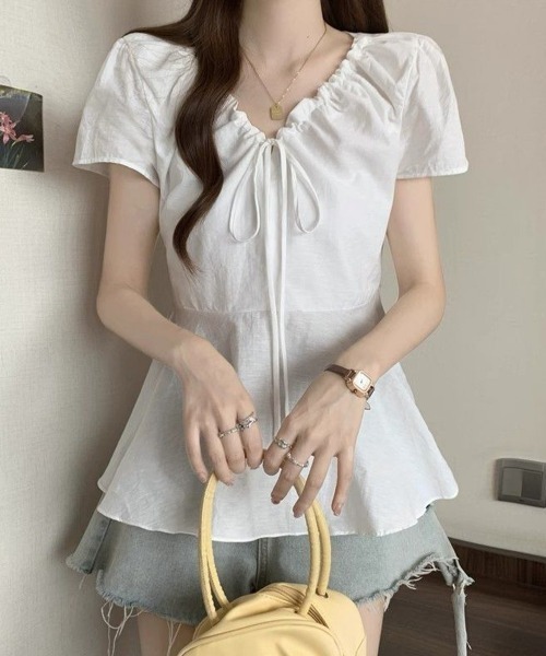 Miniministore（ミニミニストア）の「ペプラムブラウス ウエストマークトップス（シャツ/ブラウス・レディース・ネイビー/ホワイト・FREE）」の7枚目の写真