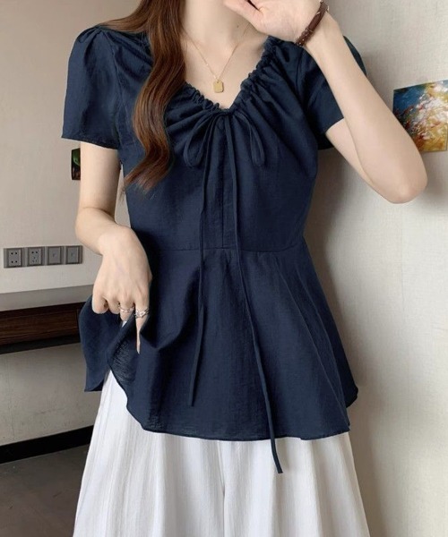 Miniministore（ミニミニストア）の「ペプラムブラウス ウエストマークトップス（シャツ/ブラウス・レディース・ネイビー/ホワイト・FREE）」の10枚目の写真