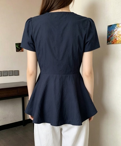 Miniministore（ミニミニストア）の「ペプラムブラウス ウエストマークトップス（シャツ/ブラウス・レディース・ネイビー/ホワイト・FREE）」の12枚目の写真
