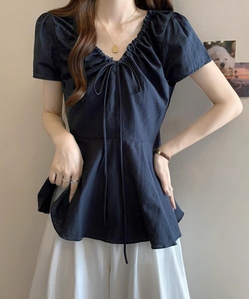 Miniministore（ミニミニストア）の「ペプラムブラウス ウエストマークトップス（シャツ/ブラウス・レディース・ネイビー/ホワイト・FREE）」の13枚目の写真