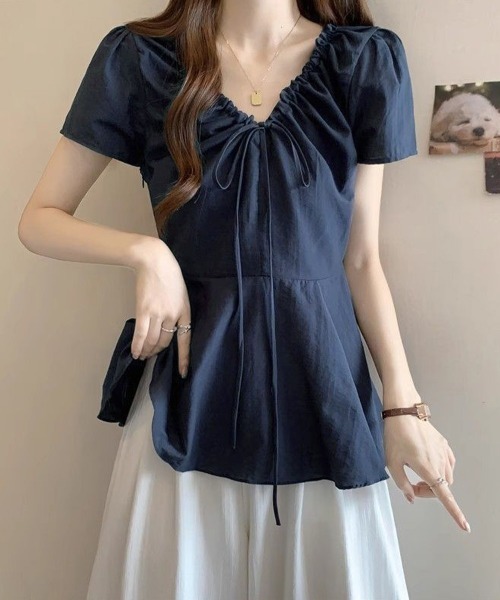 Miniministore（ミニミニストア）の「ペプラムブラウス ウエストマークトップス（シャツ/ブラウス・レディース・ネイビー/ホワイト・FREE）」の15枚目の写真