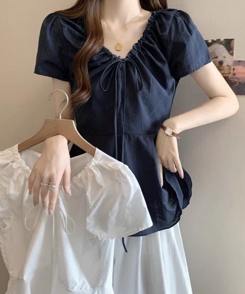 Miniministore（ミニミニストア）の「ペプラムブラウス ウエストマークトップス（シャツ/ブラウス・レディース・ネイビー/ホワイト・FREE）」の16枚目の写真