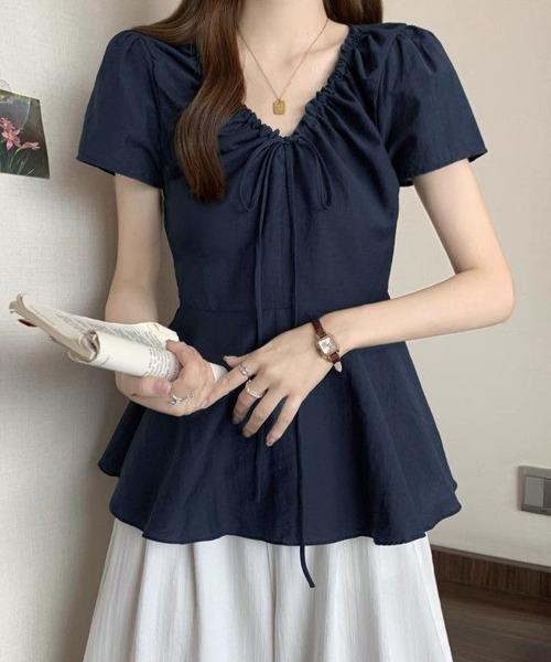 Miniministore（ミニミニストア）の「ペプラムブラウス ウエストマークトップス（シャツ/ブラウス・レディース・ネイビー/ホワイト・FREE）」の19枚目の写真