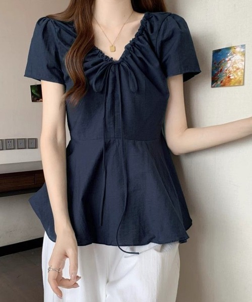 Miniministore（ミニミニストア）の「ペプラムブラウス ウエストマークトップス（シャツ/ブラウス・レディース・ネイビー/ホワイト・FREE）」の20枚目の写真