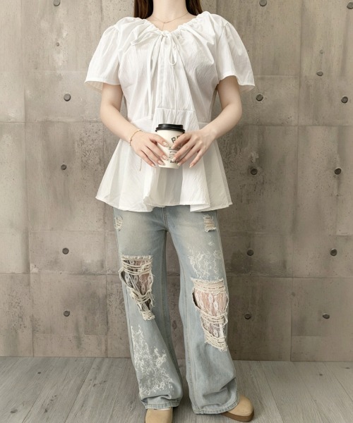 Miniministore（ミニミニストア）の「ペプラムブラウス ウエストマークトップス（シャツ/ブラウス・レディース・ネイビー/ホワイト・FREE）」の21枚目の写真